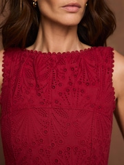 Mint Velvet Red Cotton Broderie Midi Dress - Image 4 of 8