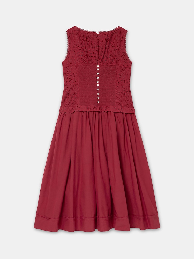Mint Velvet Red Cotton Broderie Midi Dress - Image 8 of 8 Mint Velvet Red Cotton Broderie Midi Dress - Image 8 of 8