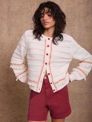 Mint Velvet White Cotton Blend Tassel Cardigan - Image 2 of 7
