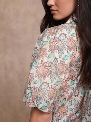 Mint Velvet Red Floral Print Puff Sleeve Shirt - Image 5 of 7