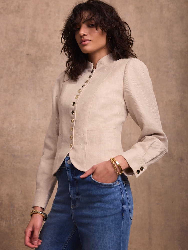 Mint Velvet Natural Linen Cropped Jacket - Image 2 of 8 Mint Velvet Natural Linen Cropped Jacket - Image 2 of 8