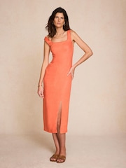 Mint Velvet Orange Linen Midi Dress - Image 1 of 8