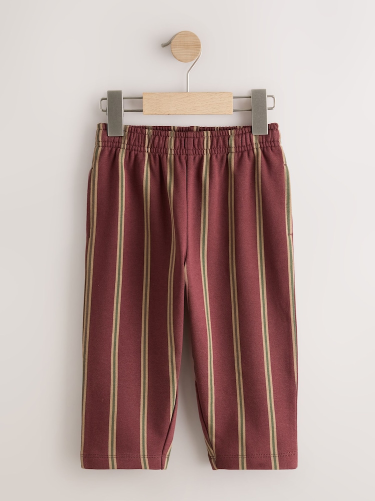 Burgundy/Ecru Stripe Single Wide Leg Jersey Joggers (3mths-7yrs) - Image 1 of 4 Burgundy/Ecru Stripe Single Wide Leg Jersey Joggers (3mths-7yrs) - Image 1 of 4