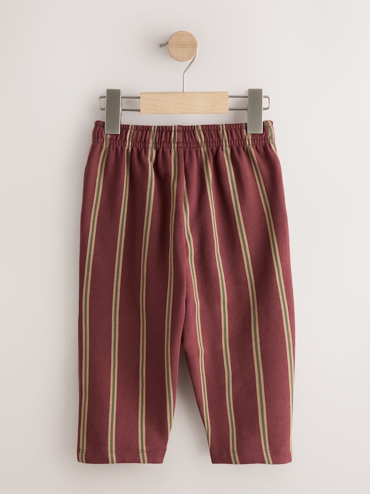 Burgundy/Ecru Stripe Single Wide Leg Jersey Joggers (3mths-7yrs) - Image 2 of 4 Burgundy/Ecru Stripe Single Wide Leg Jersey Joggers (3mths-7yrs) - Image 2 of 4
