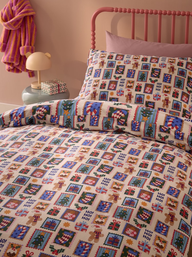 Bright Stamps Christmas Duvet Cover and Pillowcase Set - Image 2 of 4 Bright Stamps Christmas Duvet Cover and Pillowcase Set - Image 2 of 4
