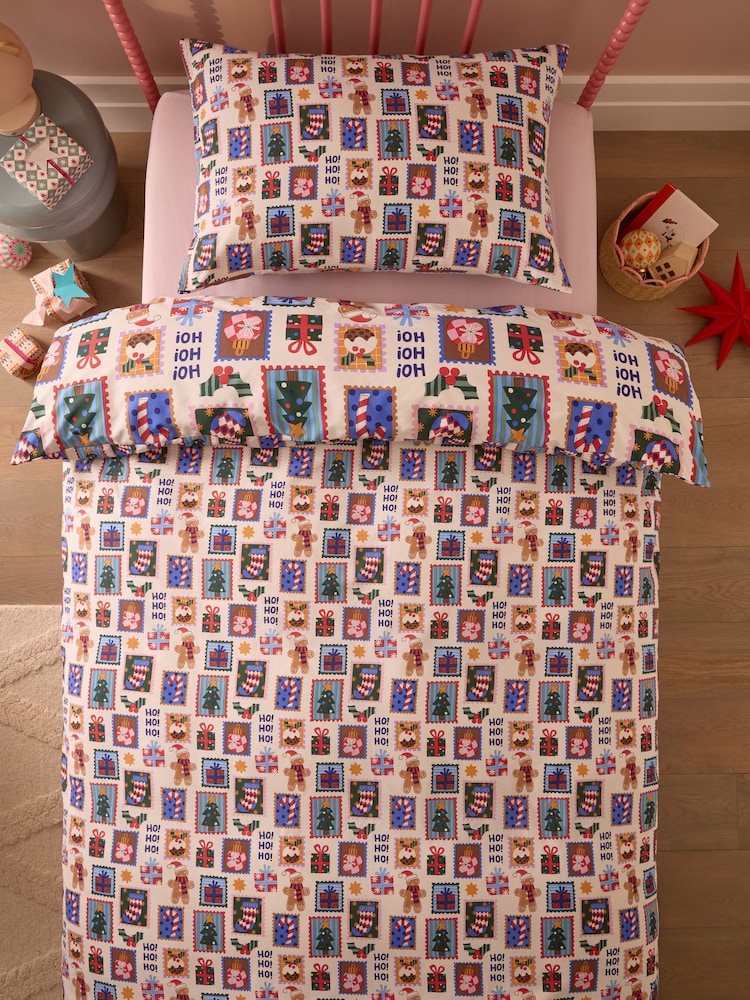 Bright Stamps Christmas Duvet Cover and Pillowcase Set - Image 4 of 4 Bright Stamps Christmas Duvet Cover and Pillowcase Set - Image 4 of 4