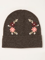 FatFace Brown Flower Embroidered Beanie - Image 1 of 3