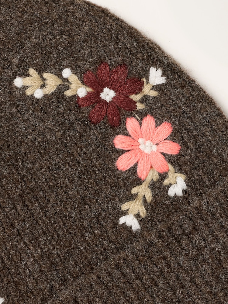 FatFace Brown Flower Embroidered Beanie - Image 3 of 3