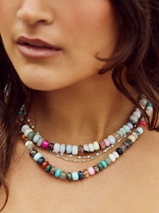 Carrie Elizabeth Gold Plated Mixed Agate Multi Coloured Beaded Necklace - Image 1 of 4
