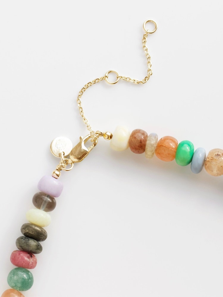 Carrie Elizabeth Gold Plated Mixed Agate Multi Coloured Beaded Necklace - Image 4 of 4