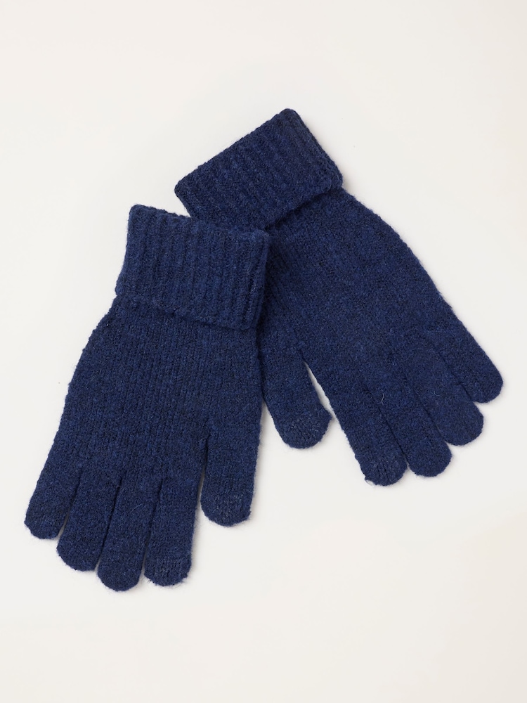 FatFace Navy Pointelle Knit Gloves - Image 2 of 3 FatFace Navy Pointelle Knit Gloves - Image 2 of 3