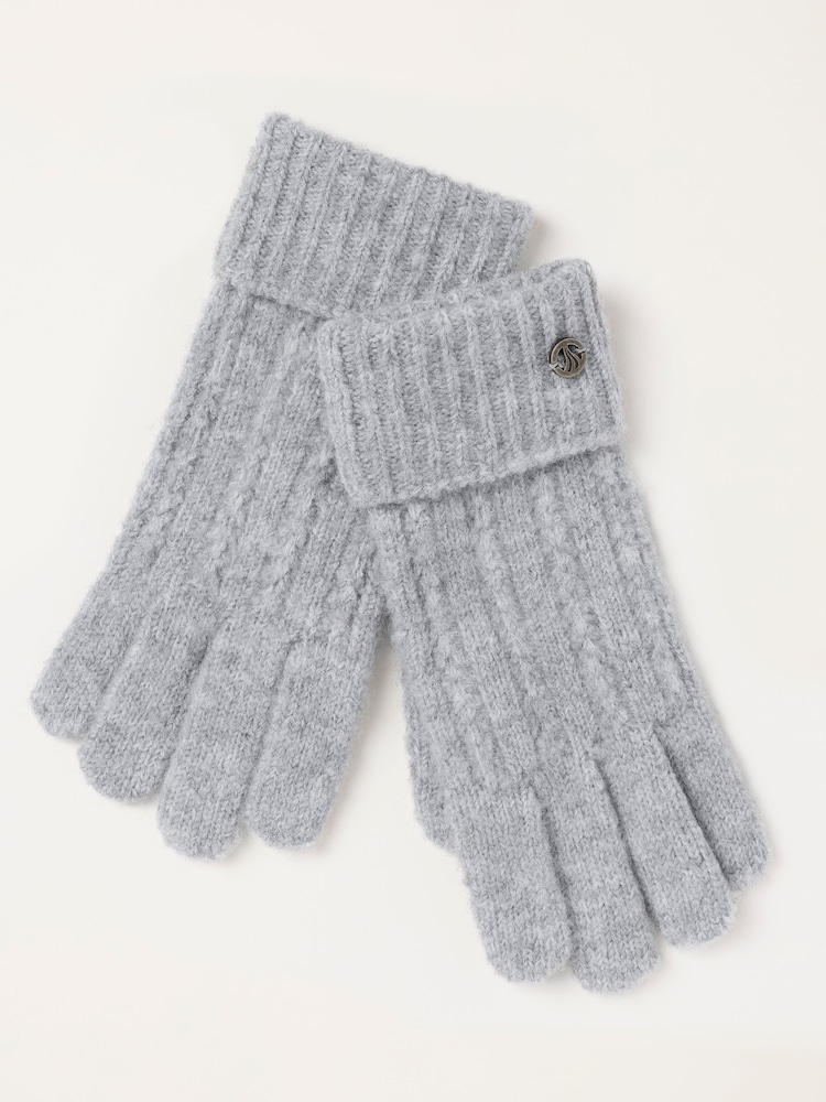 FatFace Grey Pointelle Knit Gloves - Image 1 of 3 FatFace Grey Pointelle Knit Gloves - Image 1 of 3