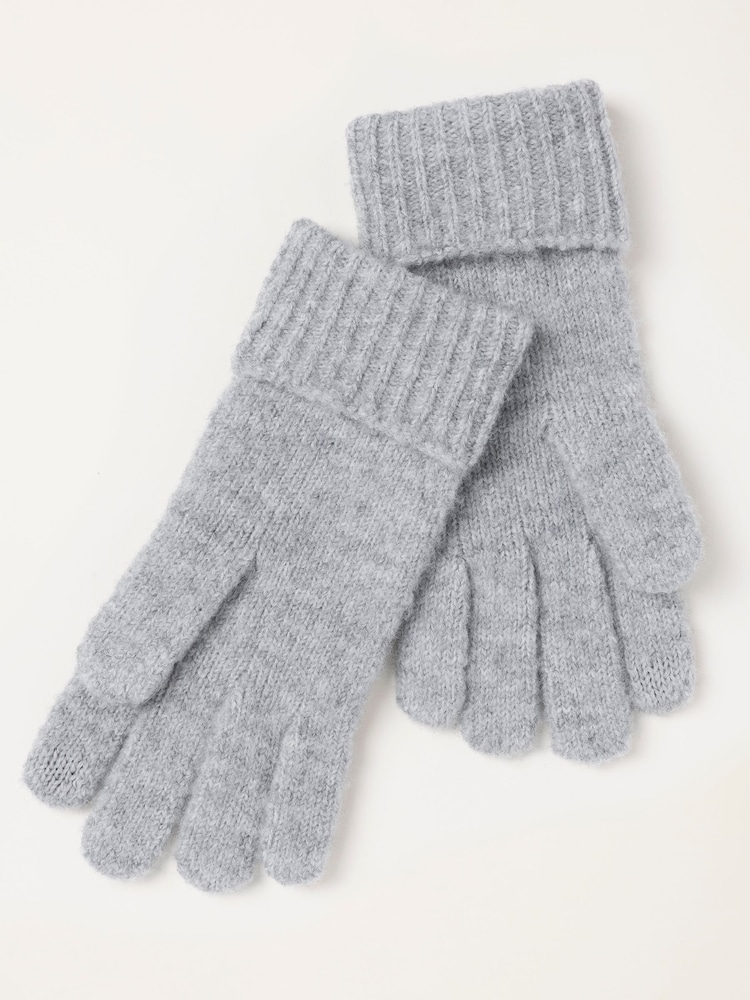 FatFace Grey Pointelle Knit Gloves - Image 2 of 3 FatFace Grey Pointelle Knit Gloves - Image 2 of 3