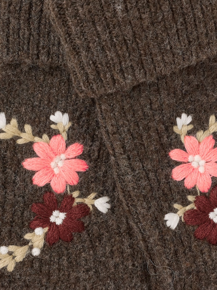 FatFace Brown Floral Embroidered Gloves - Image 3 of 3