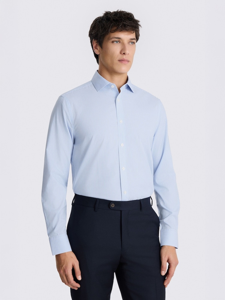 MOSS Blue Tailored Fit Stripe Non Iron Shirt - Image 1 of 2