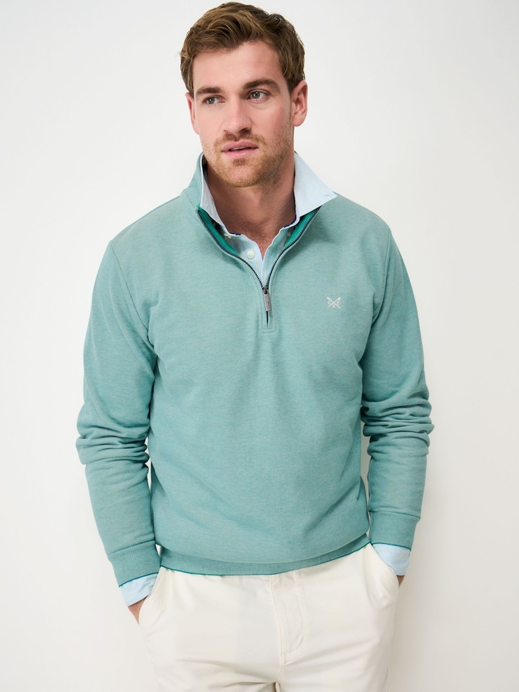 Crew Clothing Green Birdseye Half Zip Jumper - Image 1 of 5