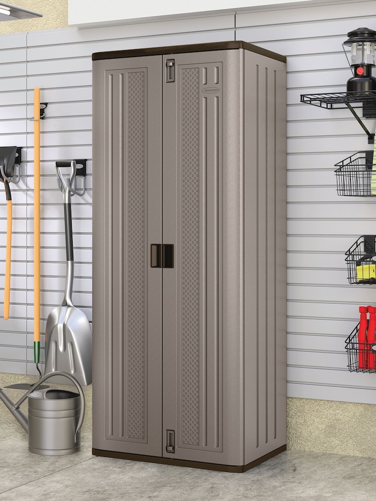 Suncast Platinum Matallic Haven Tall Garden Storage Cabinet - Image 1 of 6 Suncast Platinum Matallic Haven Tall Garden Storage Cabinet - Image 1 of 6