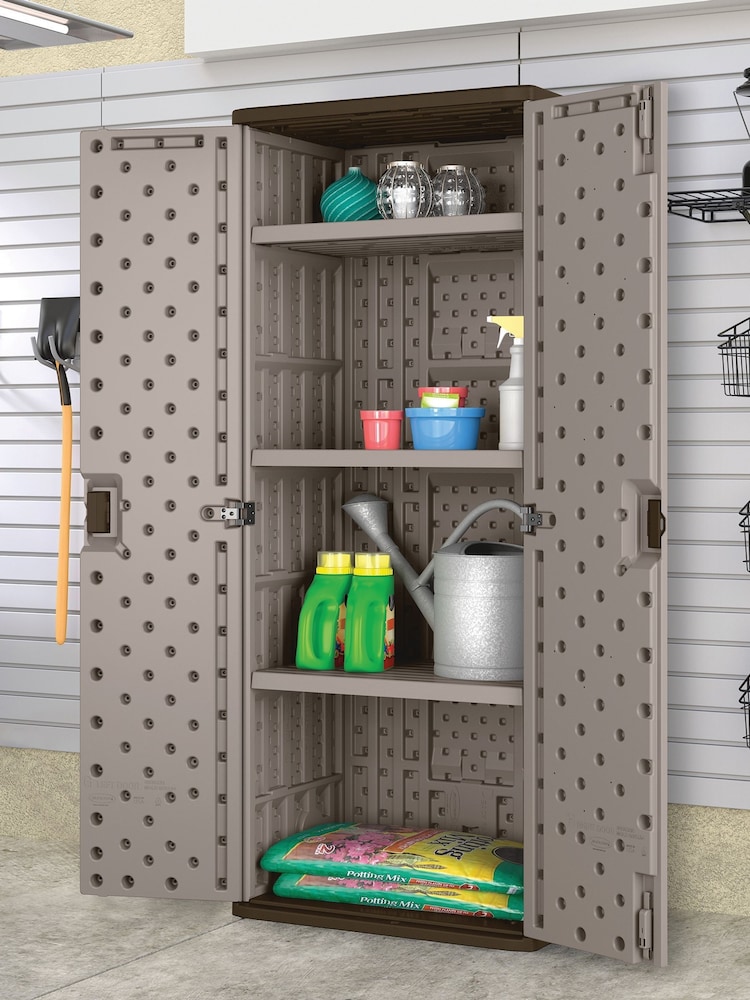 Suncast Platinum Matallic Haven Tall Garden Storage Cabinet - Image 2 of 6 Suncast Platinum Matallic Haven Tall Garden Storage Cabinet - Image 2 of 6