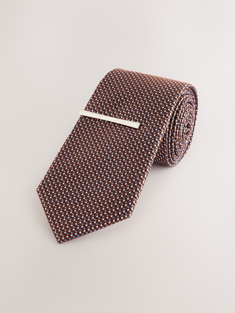 Orange Texture Tie with Tie Clip - Image 1 of 3 Orange Texture Tie with Tie Clip - Image 1 of 3