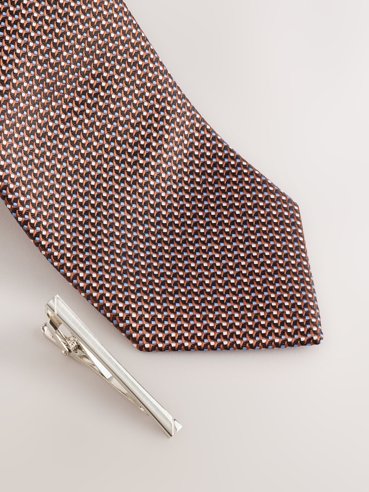 Orange Texture Tie with Tie Clip - Image 2 of 3 Orange Texture Tie with Tie Clip - Image 2 of 3
