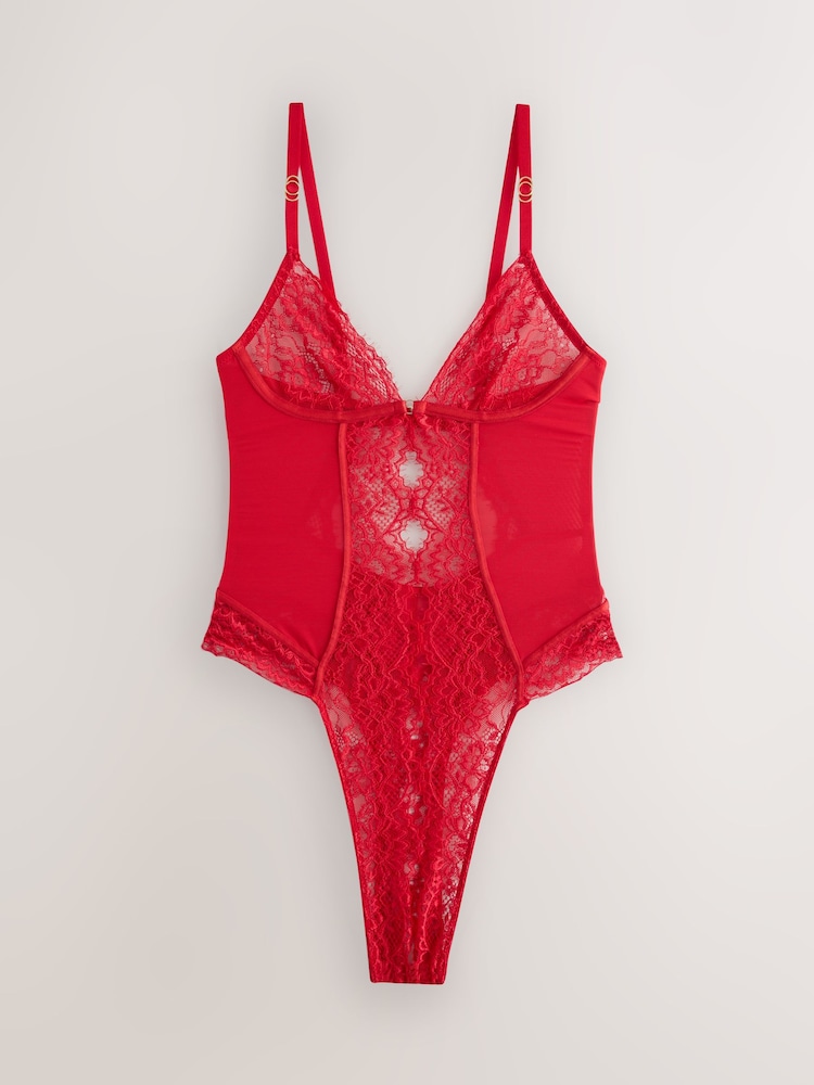 Red Glamour Crotchless Bodysuit - Image 1 of 4 Red Glamour Crotchless Bodysuit - Image 1 of 4