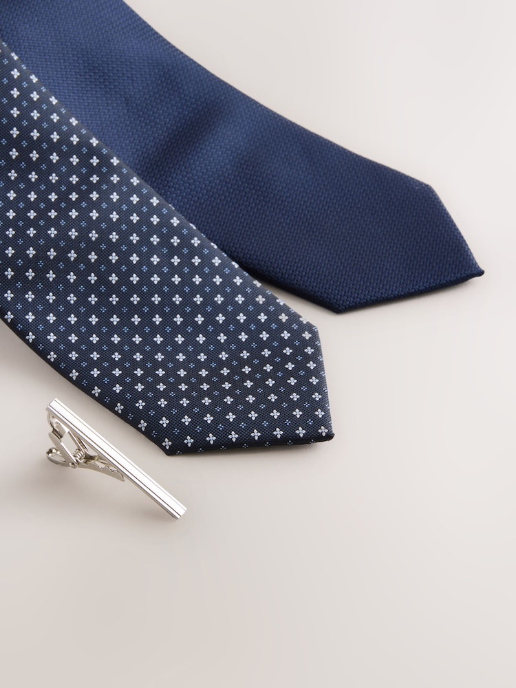 Navy Textured Ties 2 Pack - Image 2 of 3 Navy Textured Ties 2 Pack - Image 2 of 3