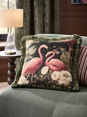 Green 50 X 50cm Flamingo Fringed Cushion - Image 1 of 4
