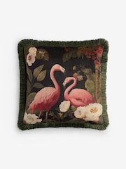 Green 50 X 50cm Flamingo Fringed Cushion - Image 3 of 4
