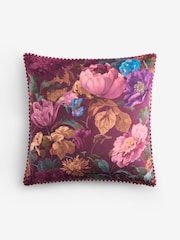 Burgundy Red 50 X 50cm Maximalist Floral Cushion - Image 1 of 2