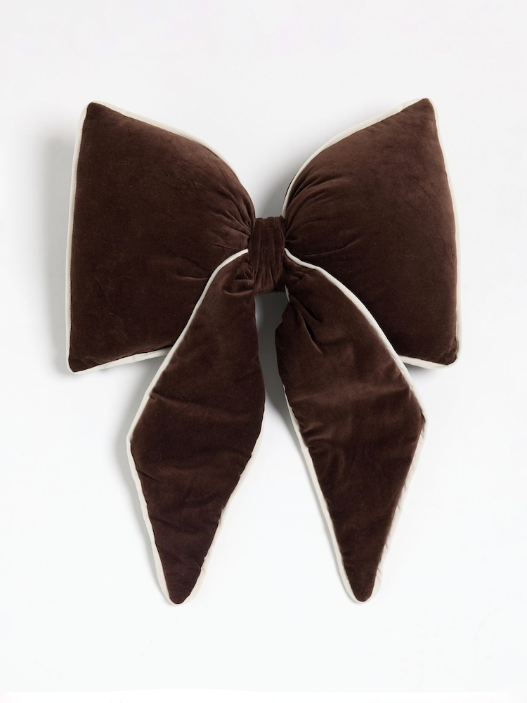Brown 3D Cotton Velvet Bow Cushion - Image 1 of 2 Brown 3D Cotton Velvet Bow Cushion - Image 1 of 2