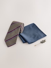 Neutral Tie Pocket and Square and Metal Pin Set - Image 1 of 4