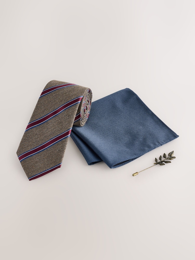 Neutral Tie Pocket and Square and Metal Pin Set - Image 1 of 4