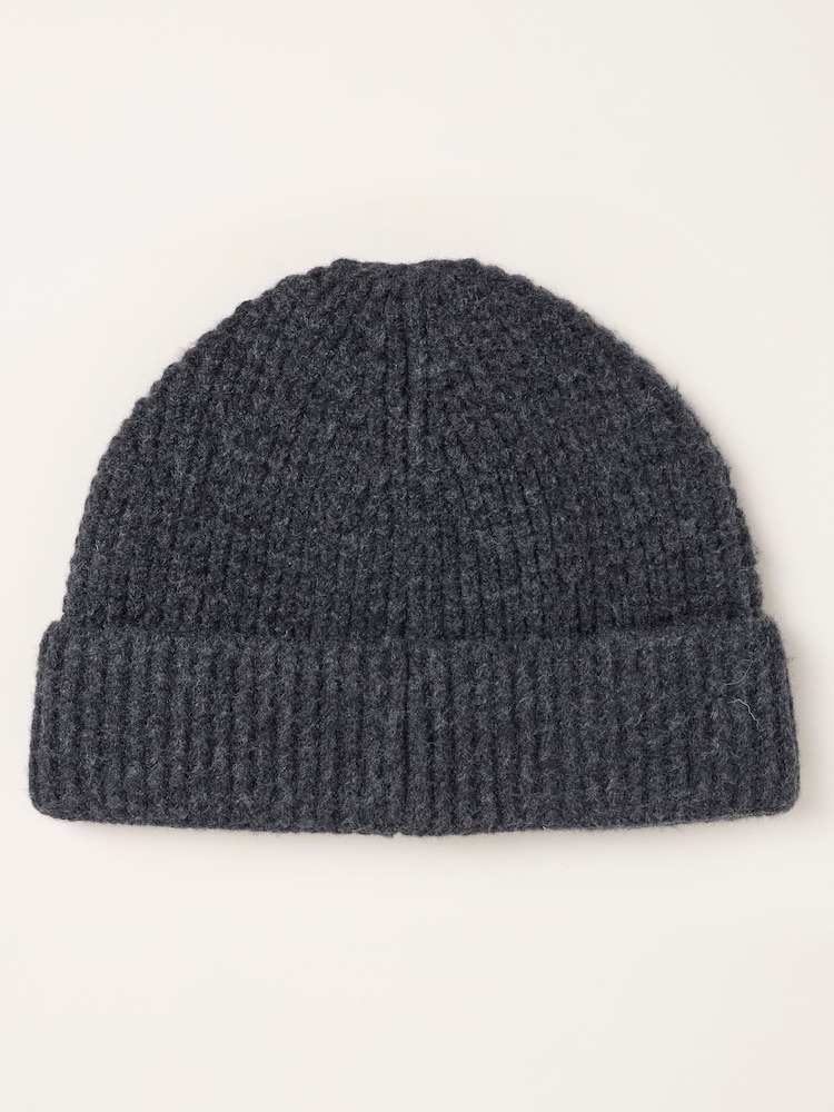 FatFace Charcoal Grey Fisherman Waffle Beanie - Image 2 of 3