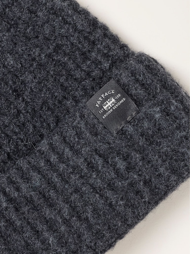 FatFace Charcoal Grey Fisherman Waffle Beanie - Image 3 of 3