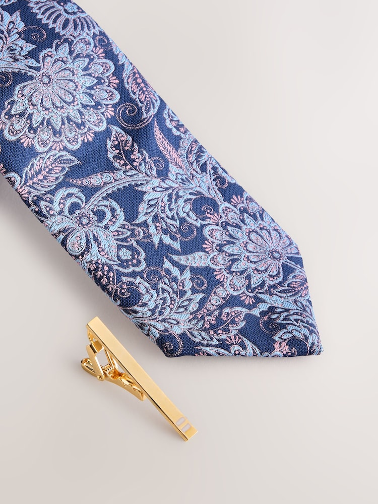 Azul marino - Corbata y clip de corbata de diseño - Imagen 2 de 3