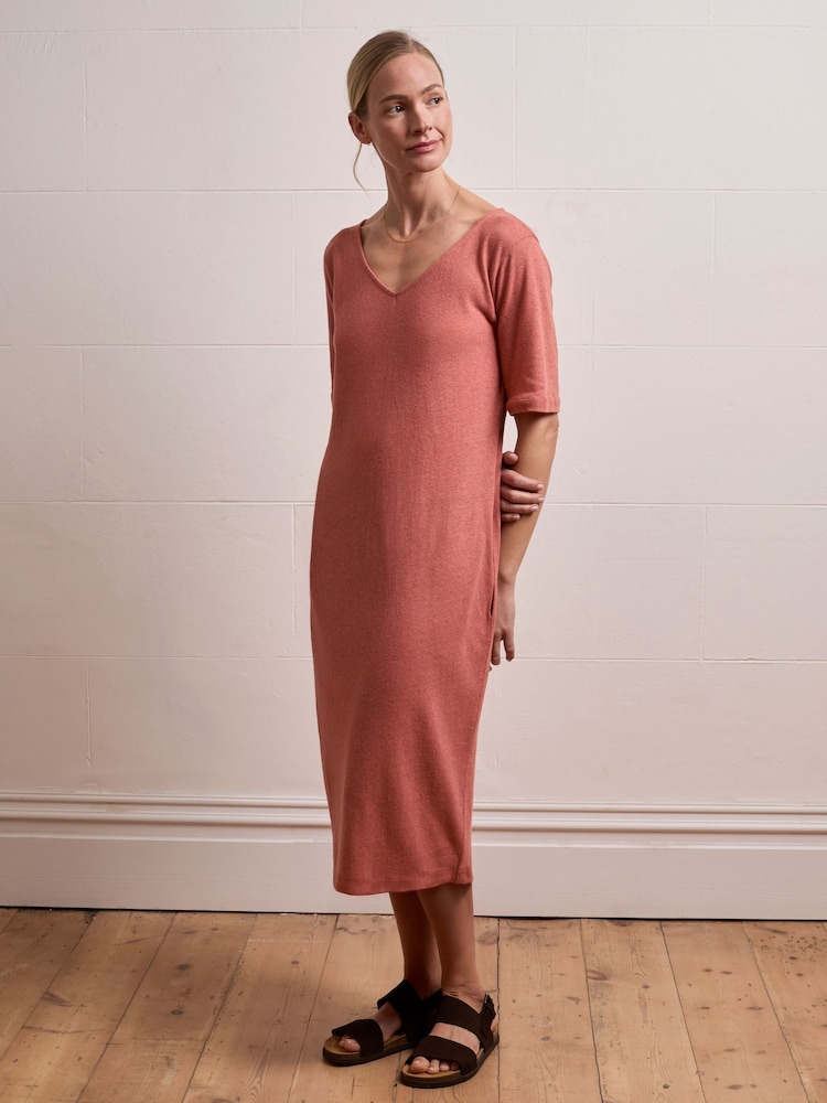 Celtic & Co. Pink Linen / Cotton V-Neck Midi Dress - Image 1 of 6