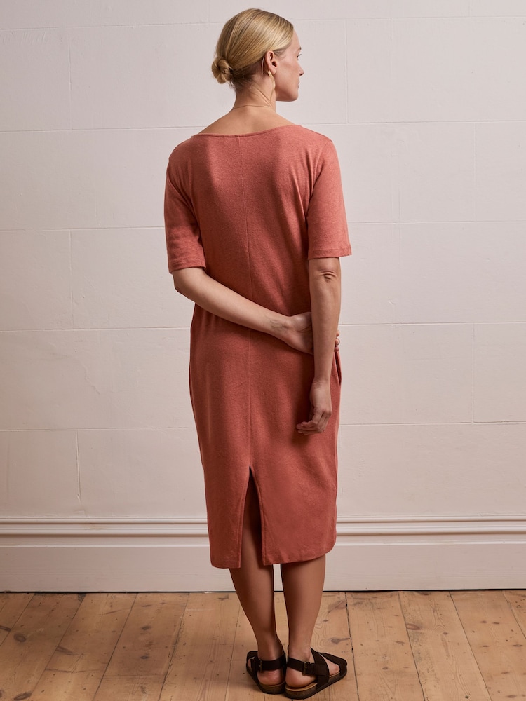 Celtic & Co. Pink Linen / Cotton V-Neck Midi Dress - Image 2 of 6
