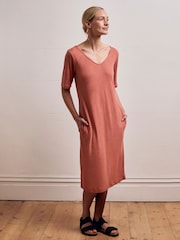 Celtic & Co. Pink Linen / Cotton V-Neck Midi Dress - Image 3 of 6