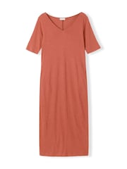 Celtic & Co. Pink Linen / Cotton V-Neck Midi Dress - Image 4 of 6