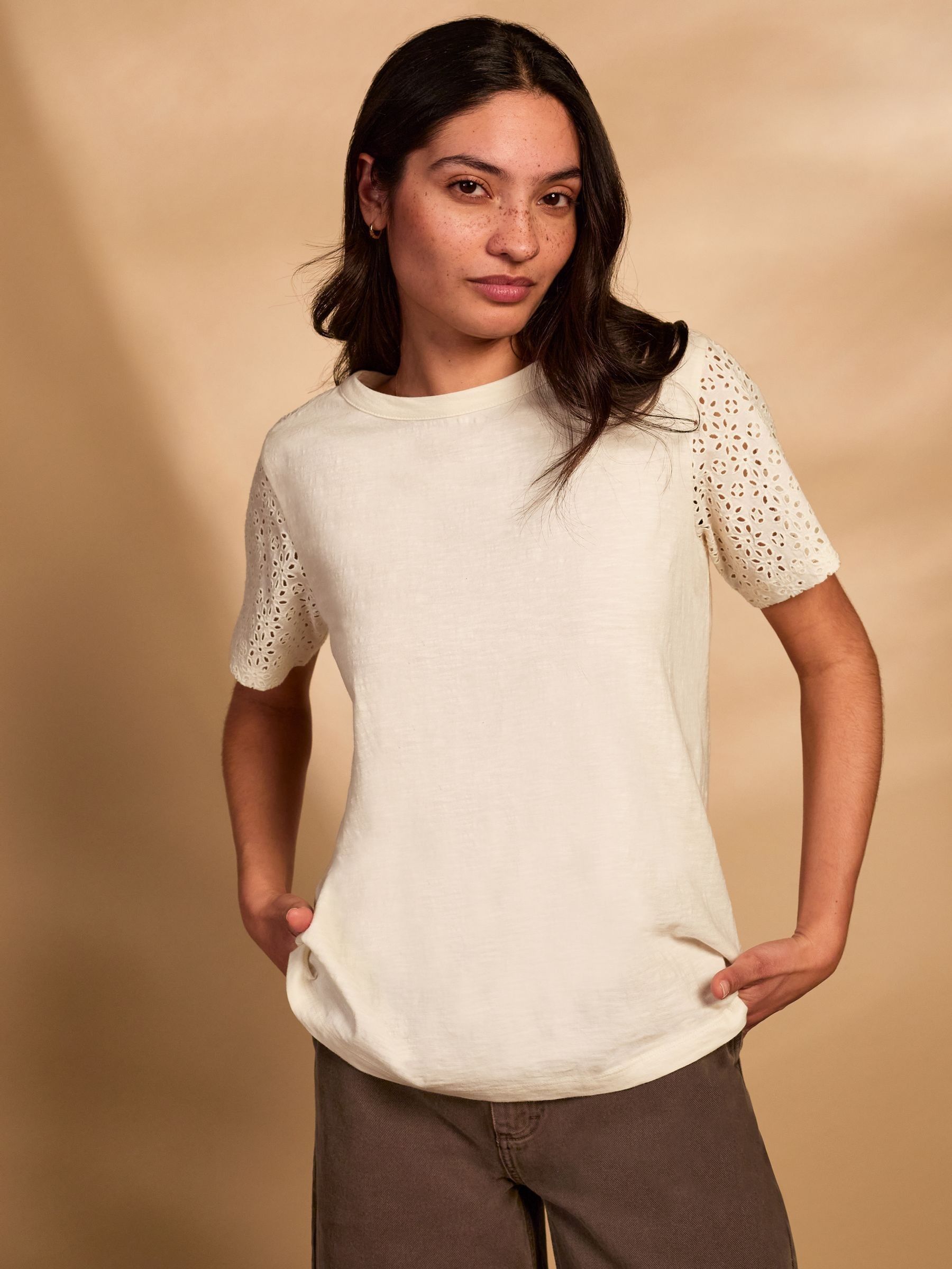 Buy Celtic & Co. Cream Sleeve Detail Jersey T-Shirt from the Next