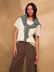 Celtic & Co. Cream Sleeve Detail Jersey T-Shirt - Image 4 of 7