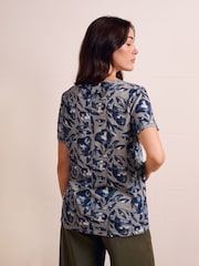 Celtic & Co. Blue Linen/Cotton V-Neck T Shirt - Image 2 of 7