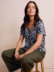 Celtic & Co. Blue Linen/Cotton V-Neck T Shirt - Image 4 of 7