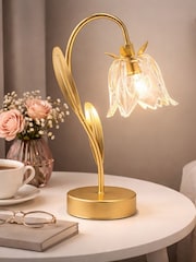 Widdop Gold Single Stem LED Lamp With Glass Flower On Base - Image 1 of 4