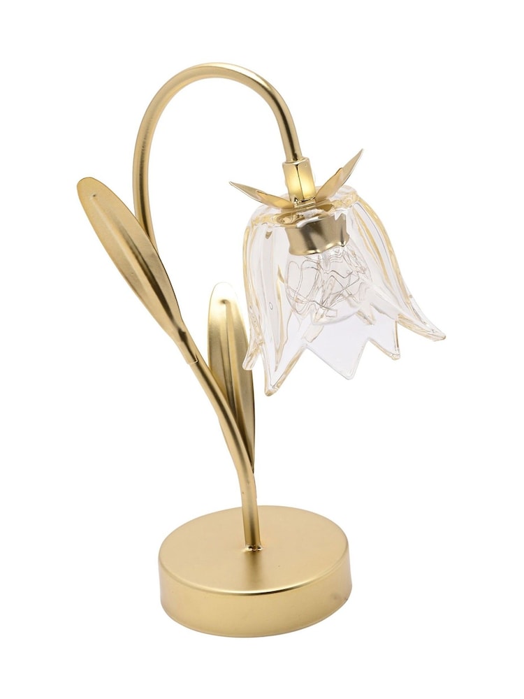 Widdop Gold Single Stem LED Lamp With Glass Flower On Base - Image 4 of 4 Widdop Gold Single Stem LED Lamp With Glass Flower On Base - Image 4 of 4