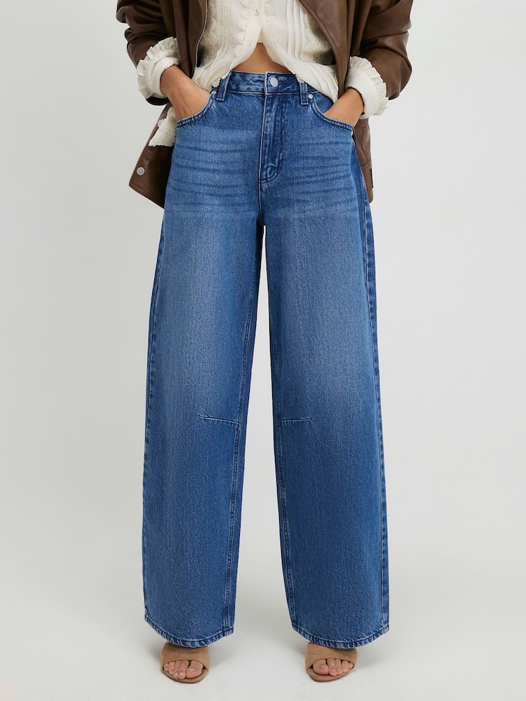 River Island Blue High Rise Baggy Fit Denim Jeans - Image 1 of 4
