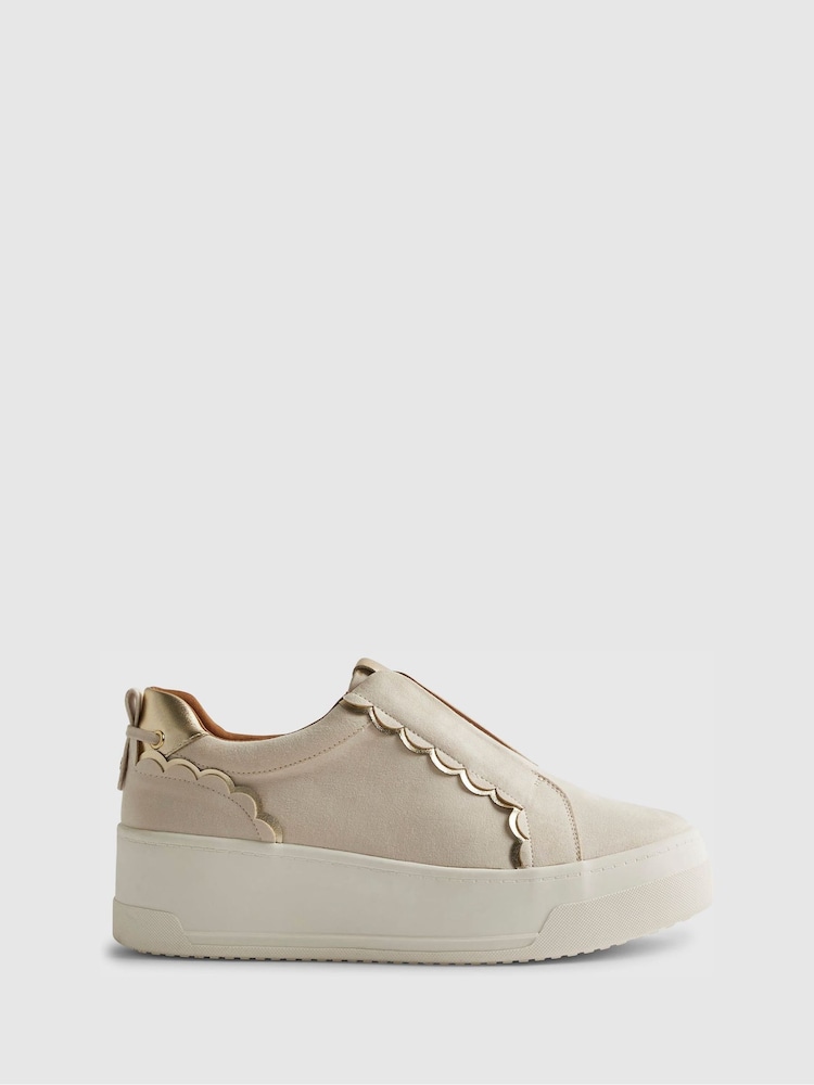 River Island Brown Faux Suede Scallop Trim Slip On Trainers - Image 1 of 5