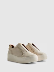 River Island Brown Faux Suede Scallop Trim Slip On Trainers - Image 2 of 5