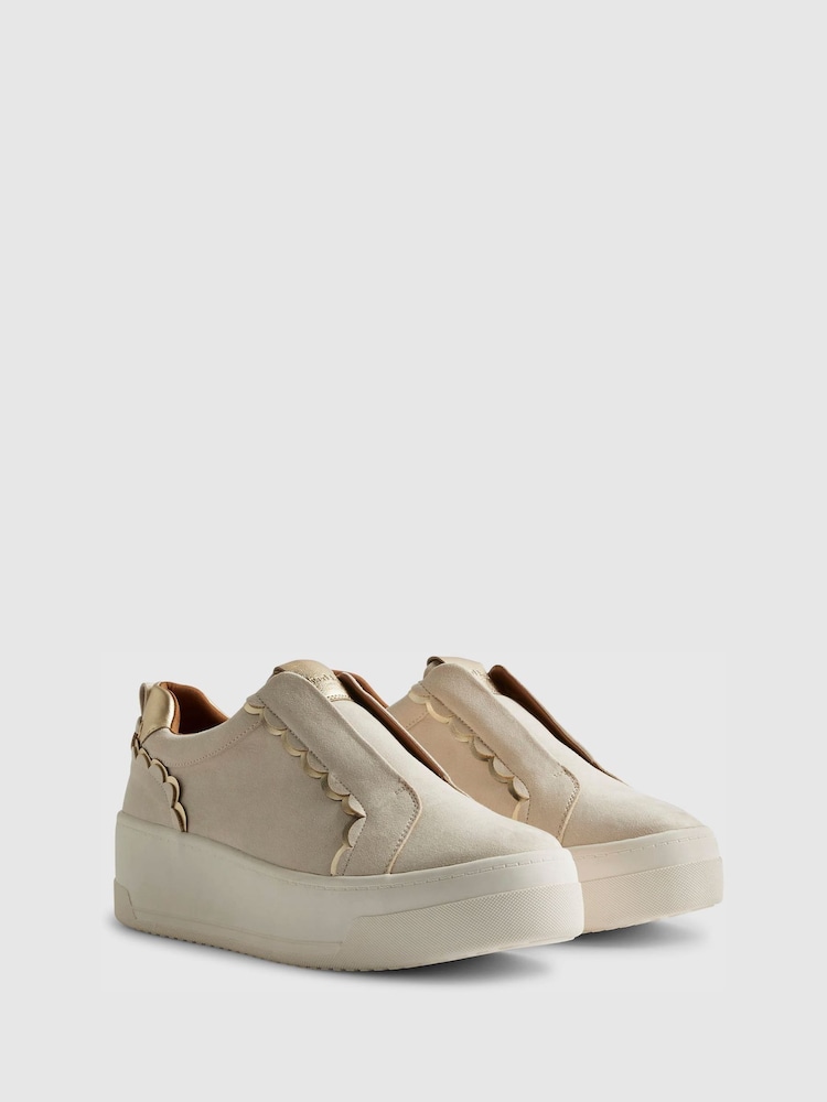 River Island Brown Faux Suede Scallop Trim Slip On Trainers - Image 2 of 5