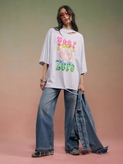 River Island Grey Short Sleeve Year Zero Rip Detail Oversized T-Shirt - Image 3 of 4